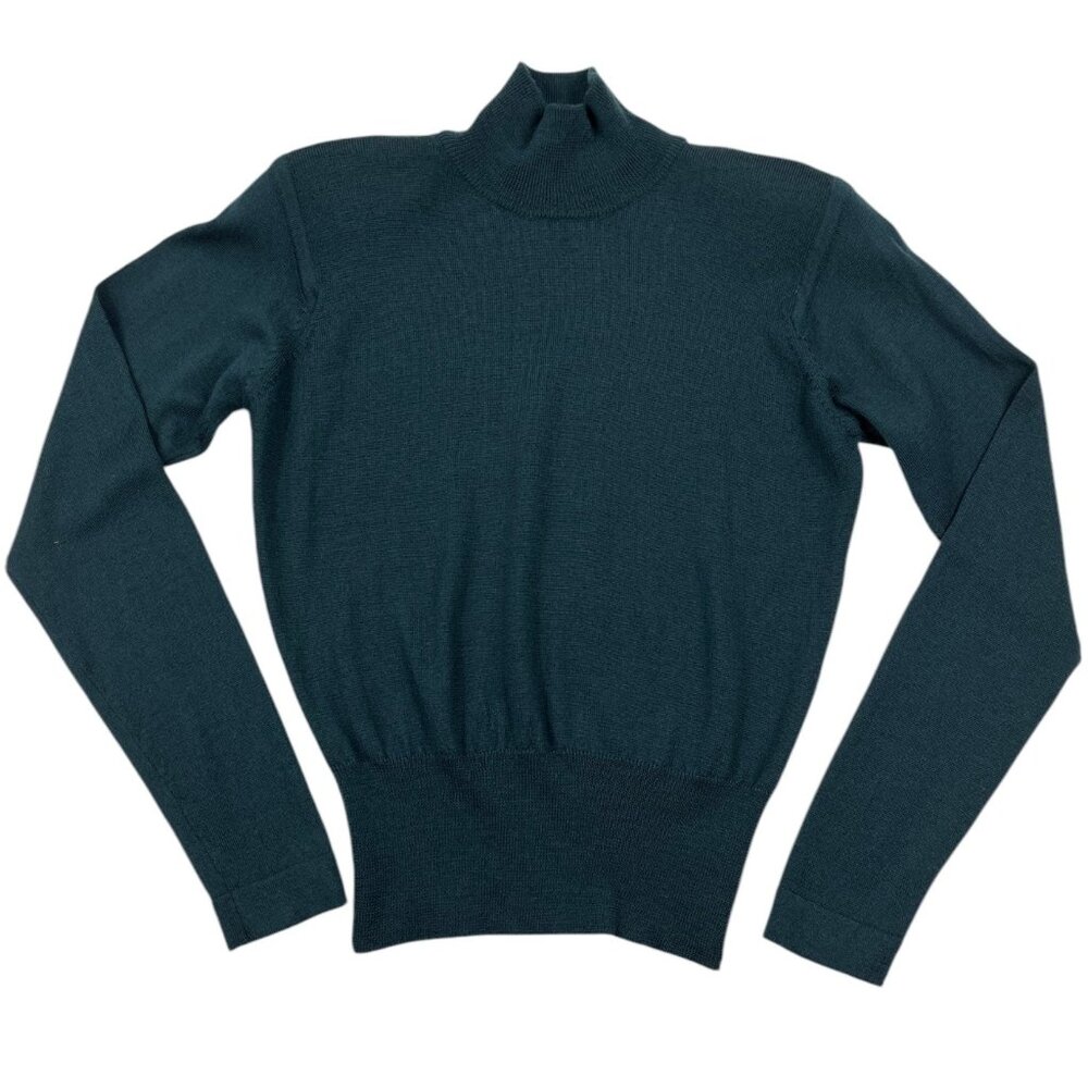 VTG Classiques Petites 100% Merino Wool Green Mock Neck Sweater Size XS Petites